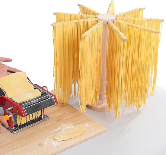 SnelShoppen - Inklapbare Pastaatdroger van Hout met 9 Afneembare Armen, 45 cm Hoog, Voor Zelfgemaakte Pasta, Keuken Accessoire, Spaghetti Droogrek, It