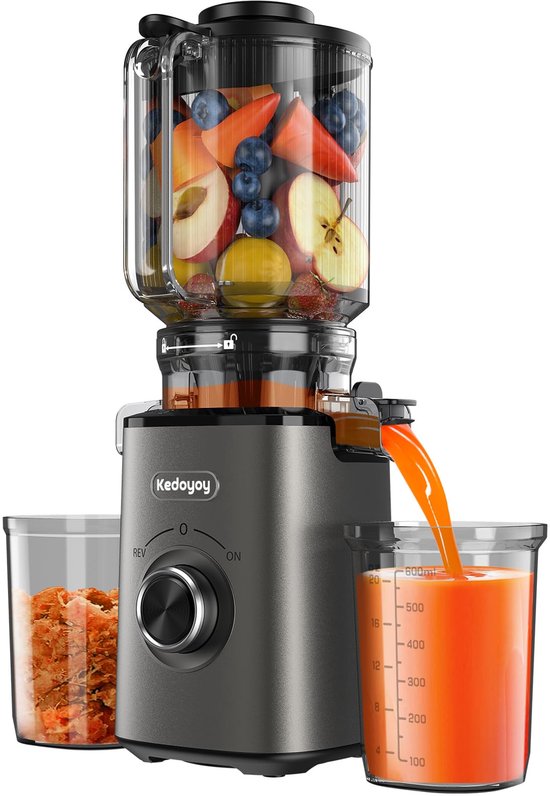 SnelShoppen - Kedoyoy Sapcentrifuge voor Groenten en Fruit, Testwinnaar Slow Juicer met 130 mm XL-vulschacht, 600 ml Sapreservoir, Elektrische Juicer