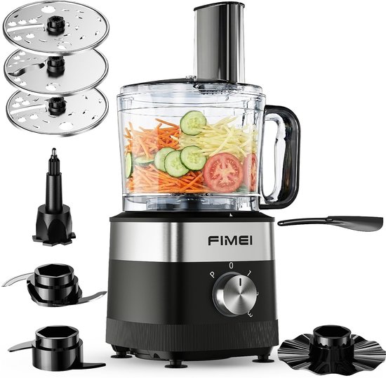 SnelShoppen - Keukenmachine 800 W met 3 Snelheden, Pulsfunctie, 1,5 L Hakmolen, Deegkneeder, Rasp, Omkeerbare Snijder, Emulgeerschijf - Compact en Rui