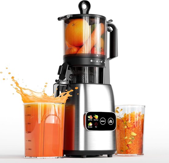 SnelShoppen - Kismile Touchscreen Slowjuicer met 135 mm XL Vulopening, Hoge Sapopbrengst voor Hele Vruchten en Groenten, Makkelijk Schoon te Maken, Sl