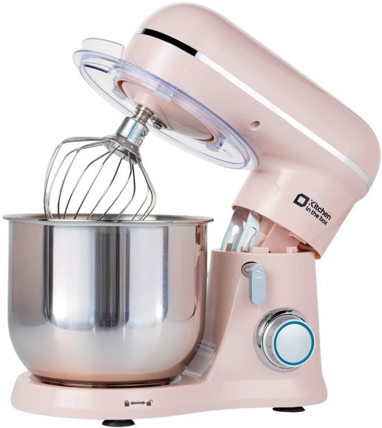 SnelShoppen - Kitchen in the box Keukenmachine 3,5L - Kleine Kneedmachine met 10 Snelheden, Roze Deegmachine met Kneedhaken, Garde en Klopper - Ideaal