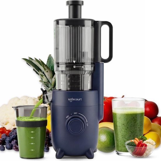 SnelShoppen - Kitchen Slow Juicer SJ500-BL - Krachtige Slowjuicer met Grote Vulopening, RVS Voorbewerker, Maximale Sapopbrengst, Ideaal voor Fruit & G