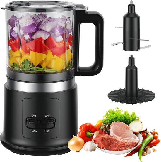 SnelShoppen - Krachtige 400W Keukenmachine met 2 Snelheden & Pulsefunctie | 4 RVS Messen & Klopper | 0.95L Afneembare Kom voor Hakken, Mengen, Emulger