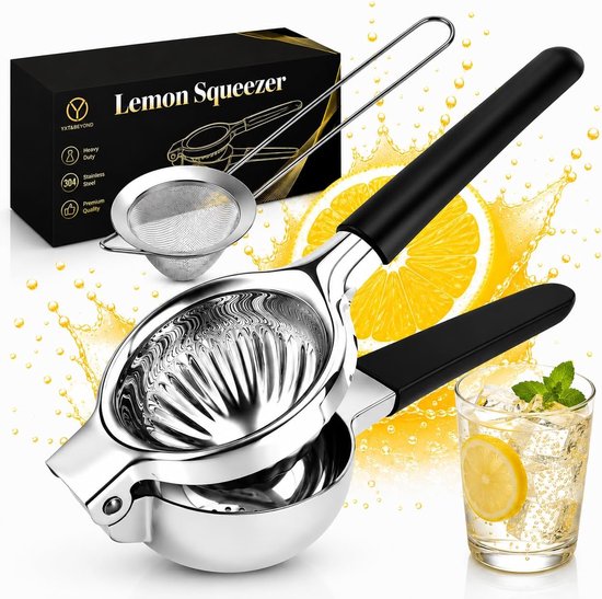 SnelShoppen - Lemon Squeezer Citruspers, RVS Handpers voor Citroenen, Limoenen en Sinaasappels met Zeef - Zware Kwaliteit Keukenaccessoires voor Verse