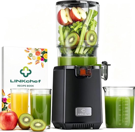 SnelShoppen - LINKChef Slow Juicer 130 mm brede opening, sapcentrifuge voor groenten en fruit, 1,8 L capaciteit, 250W elektrische juicer met omkeerfun