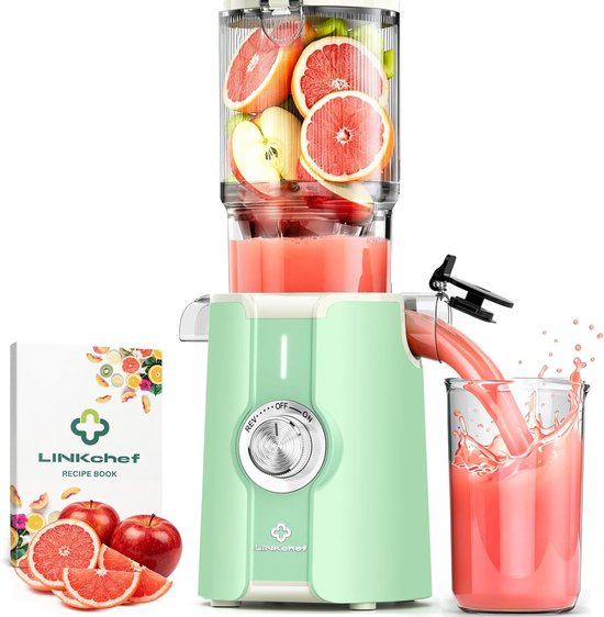 SnelShoppen - LINKChef Slow Juicer, Fruit en Groente Juicer, Testwinnaar, 115 mm, Whole Fruit Juicer, BPA-vrij, 200 W, Lichtgroen, Perfect voor Keuken