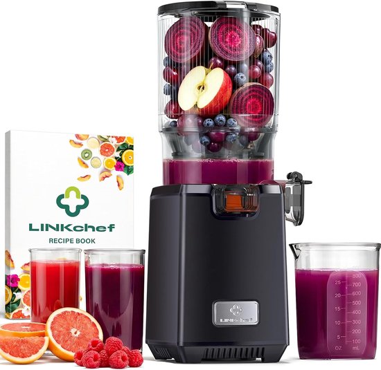 SnelShoppen - LINKChef Slowjuicer 250W Koudpers Sapcentrifuge voor Groente en Fruit, 13 cm Vulopening, 1,8 L Sapreservoir, BPA-vrij, Eenvoudig te Rein