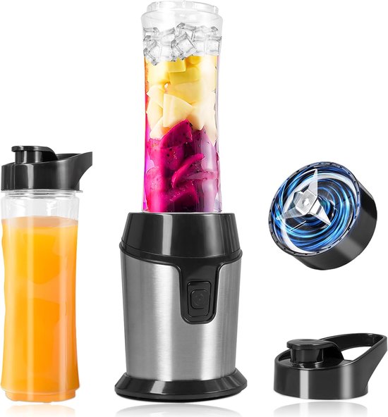 SnelShoppen - Mini Smoothie Maker 300W met 2 x 600 ml Flessen, Draagbare Elektrische Blender voor Smoothies, Shakes, Dips en Sauzen, Ideaal voor Keuke