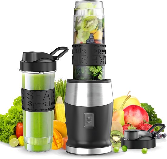 SnelShoppen - Mixer 500 W Smoothiemaker, Draagbare Blender met 2 x 570 ml Smoothieflessen, BPA-vrij Tritan, Roestvrij Staal, 4 Bladen voor Shake en Sm