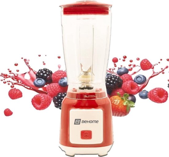 SnelShoppen - Mixer voor Smoothies, Milkshakes en Granita met 600 ml Glas, RVS Messen, 250 W - Wit/Rood, Ideaal voor Keuken, Feest en Camping