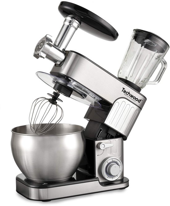 SnelShoppen - Multifunctionele Keukenmachine 7L, 1300W, RVS Kom, Blender en Hakmolen voor Keuken, Roestvrij Staal, Perfect voor Koken en Bakken