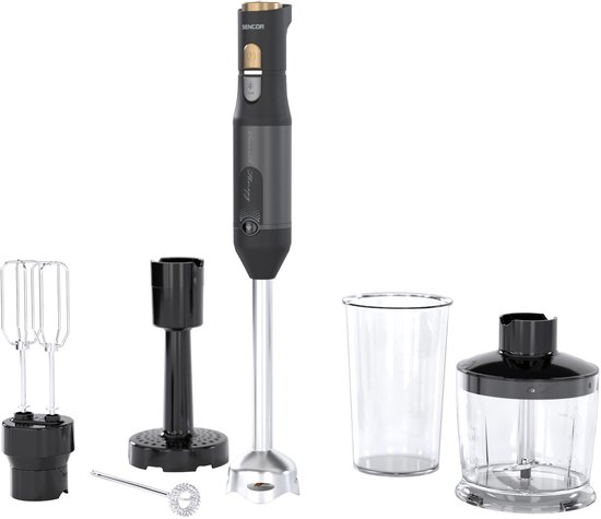 SnelShoppen - Multifunctionele Staafmixer 6-in-1, Krachtige 1200 W Met Dubbele Garde, Hakmolen, Schuimer, Aardappelstamper, Titanium QuadBlade Messen,