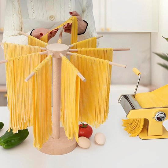 SnelShoppen - Noodle Dryer Pasta Rack - Natuurlijke Houten Droogrek met 9 Verwijderbare Armen - Robuuste Pastastandaard voor het Droogmaken van Tot 4.