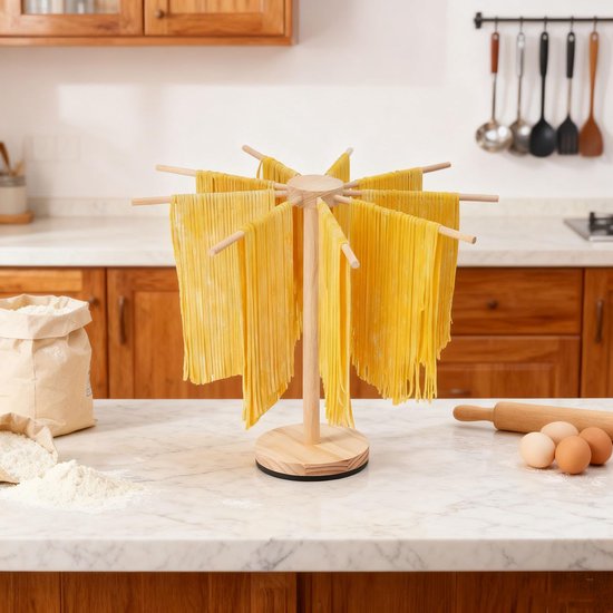 SnelShoppen - Noodle Dryer - Rotating Pasta Droogrek met 9 Verwijderbare Stanghandvatten voor Huisgemaakte Verse Pasta, Italiaanse Pasta, Chinese Nood
