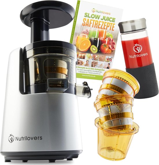 SnelShoppen - NUTRI-PRESS NO.1 Slowjuicer met 3 Zeefjes - Stille Sapcentrifuge voor Sap, Smoothies en Fruitijs - 100% BPA-vrij - Ideaal voor Groenten,