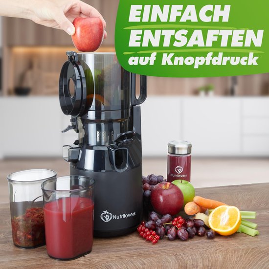 SnelShoppen - Nutrilovers Sapcentrifuge NUTRI-PRESS MAX Slow Juicer Koude Pers Met XXL Opening 130mm, BPA-vrij, Inclusief Sapfles en Receptenboek voor