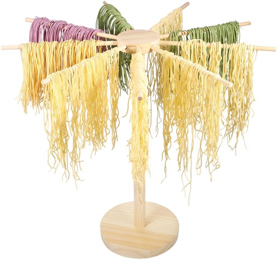 SnelShoppen - OJTOJT Houten Vermicelli Pastadroger met 9 Afneembare Armen, Herbruikbaar voor Drogen van Pasta en Chinese Pasta, Hoogte 40 cm, Perfect