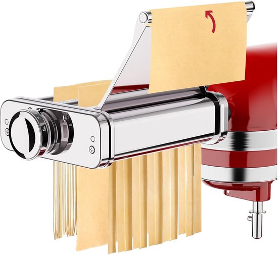 SnelShoppen - Pasta Accessoire voor Keukenmachine, 3-in-1 RVS Spaghetti Cutter, Fettuccine Snijder & Pastarol met RVS Gidsplaat en Reinigingsborstel v