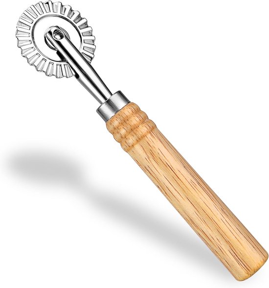 SnelShoppen - Pasta Cutter Wheel met Roller voor Ravioli, Pizza, Dumpling en Noodles - Duurzaam Zinklegering Keuken Gereedschap met Eikenhouten Handva