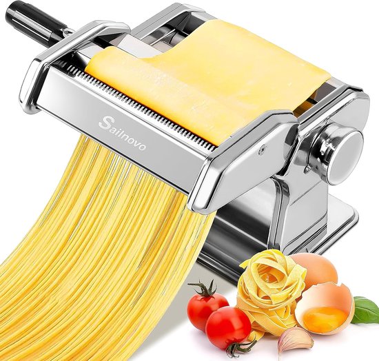 SnelShoppen - Pasta Machine Handmatig, 180 Aluminium Legering, 9 Verstelbare Dikte-instellingen, 2 Snijders voor Spaghetti, Fettuccini, Lasagne, Keuke