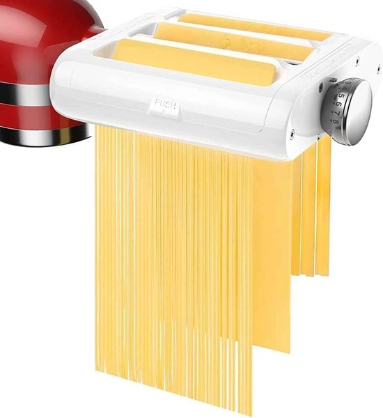 SnelShoppen - Pasta-opzetstuk voor Keukenmachine, 3-in-1 Pastamachine, Spaghettisnijder en Fettuccinesnijder, Roestvrij Staal, Wit, Ideaal voor Thuisg