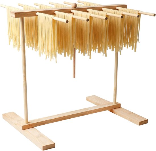 SnelShoppen - Pastadroger van Hout met 12 Uittrekbare Sporten - Spaghettidroger en Afneembaar Pastagerek voor Zelfgemaakte Italiaanse Pasta - Duurzaam