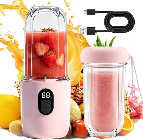 SnelShoppen - Portable Mixer 500ml Blender Smoothie Maker to Go, USB Oplaadbare Mini Stand Mixer met 16 Snijbladen voor Milkshakes, Juices en Smoothie