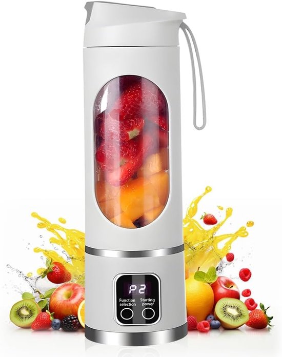 SnelShoppen - Portable Mixer met 12 Messen, 450 ml Sapbeker voor Smoothies en Shakes, Mini Mixer met LED Display, Oplaadbaar voor Thuis, Sport en Buit