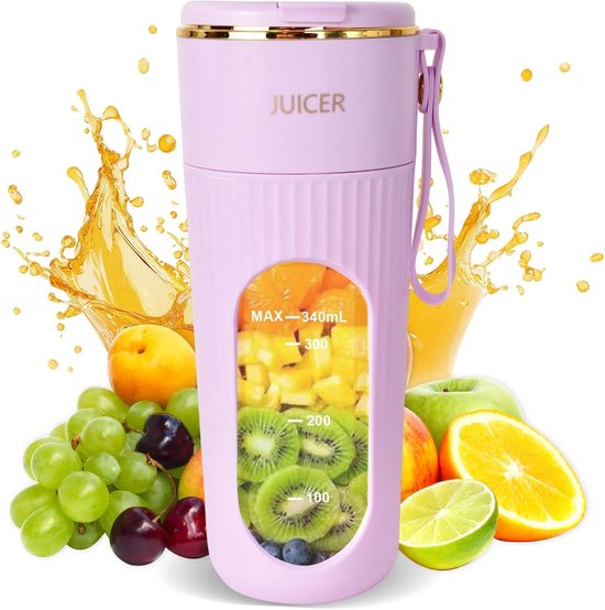 SnelShoppen - Portable Mixer Mini Blender USB-C Oplaadbaar voor Smoothies en Shakes 340ml Cup Roze, Ideaal voor Reizen en Keuken