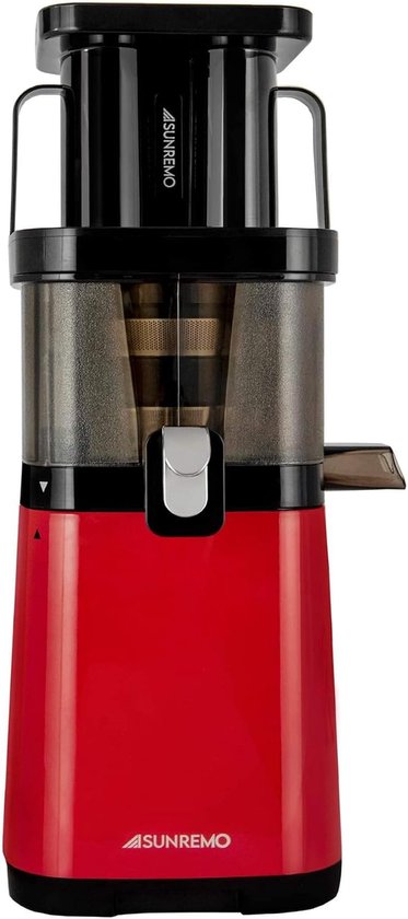 SnelShoppen - Primo Slow Juicer Rood - Slowjuicer met Dubbele Vulopening, Vervangbare Zeven, Tofu-opzetstuk en Extra Zeven voor Gezonde Sappen en Smoo