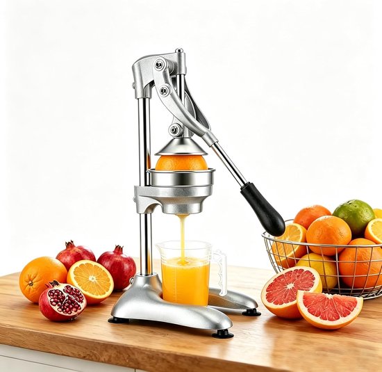 SnelShoppen - Professionele Handpers voor Citrusvruchten, RVS 304, Aluminium Frame, 2 Perskoppen, Perfect voor Sinaasappels, Citroenen, Granaatappels