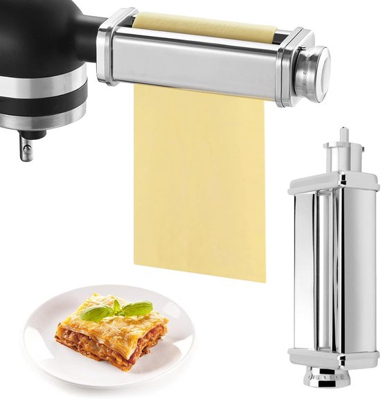SnelShoppen - Professionele Pastamachine van 304 RVS met Rotorknop, 8 Verstelbare Deegdikte, Pasta Roller voor Kenwood Kmix en Chef Accessoires