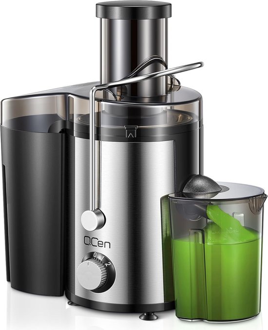 SnelShoppen - QCen Juicer 800W - Centrifugale Juicer met 7.5 cm Vulopening - RVS, BPA-vrij - Voor Fruit en Groenten - Makkelijk Schoon te Maken - Keuk