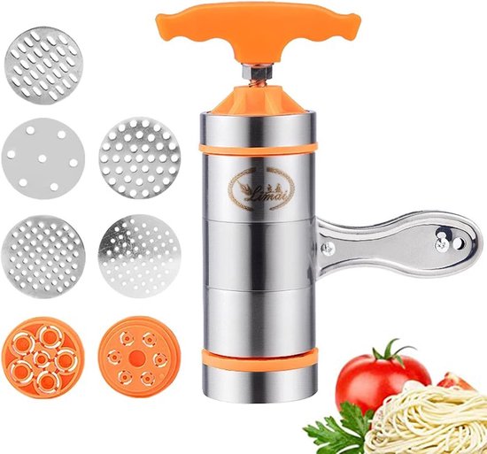 SnelShoppen - Roestvrij Stalen Pastamachine - Mini-Pastamaker - Handmatige Pastamaker voor Verse Pasta, Lasagne, Deegroller met 7 Vormen - Ideaal voor