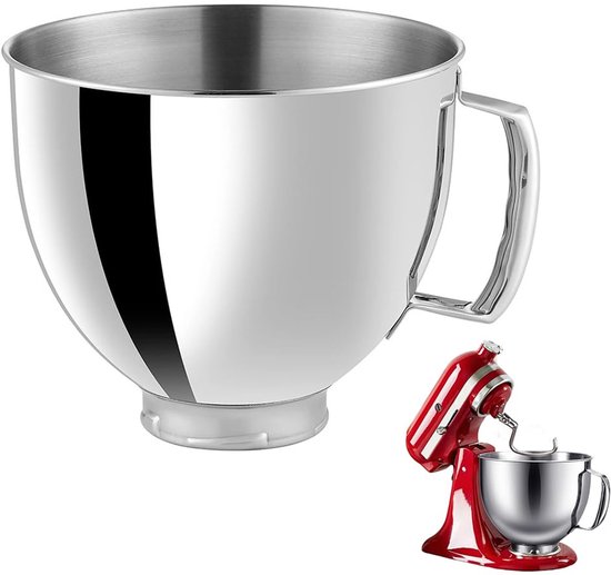 SnelShoppen - Roestvrijstalen Mengkom voor KitchenAid-standmixer, 4,5 tot 5 Quart Inhoud met Handgreep, Geschikt voor Keuken, Bakken, Koken en Mixerac