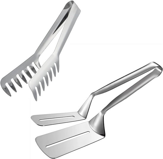 SnelShoppen - RVS Pastatangenset 2 Stuks - Spaghetti Tangen met Tanden - 23 cm Lange Keuken Hulpstukken voor Pasta, Noodles en Gebak - Duurzaam en Geb