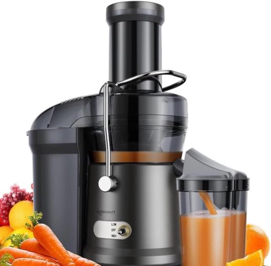 SnelShoppen - Safecourt Slowjuicer - Sapcentrifuge met Extra Grote Vulopening, BPA-vrij, 3 Snelheden, 1200 Watt, Titanium Messen voor Gezonde Groente-