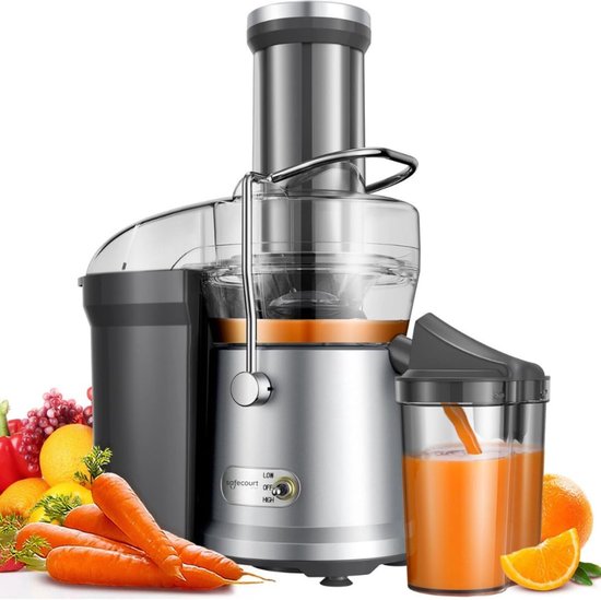 SnelShoppen - Safecourt Slowjuicer - Sapcentrifuge met Extra Grote Vulopening - Juicer voor Groenten & Fruit - BPA-vrij - 3 Snelheden - 1200 Watt - Ti
