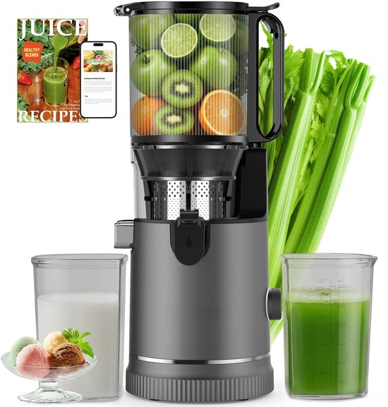 SnelShoppen - Sapcentrifuge Slow Juicer 400 W met 152 mm Extra Grote Vulschacht voor Hele Vruchten en Groenten, Hoge Sapopbrengst, 3-in-1 Zeef (Sap, S