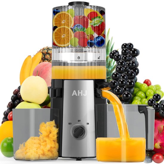 SnelShoppen - Sapcentrifuge Slow Juicer, BPA-vrij, 135 mm Brede Vulopening, Makkelijk te Reinigen, Perfect voor Groenten en Fruit, Inclusief 2 Glazen,
