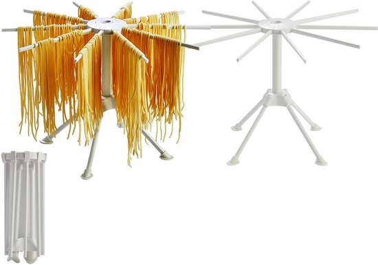 SnelShoppen - Set van 2 Opvouwbare Pasta Droogrekken - Inklapbare Spaghettistandaard met 10 Armen - Wit - Ideaal voor Keuken en Zelfgemaakte Pasta