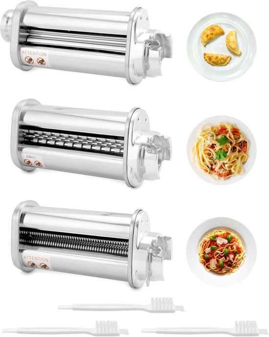 SnelShoppen - Set van 3 Pastavelrollers en Spaghettisnijder voor BOSCH Keukenmachines MUM5 MUM4, Fettuccinesnijder, Pasta-opzetstuk, Keukenaccessoires