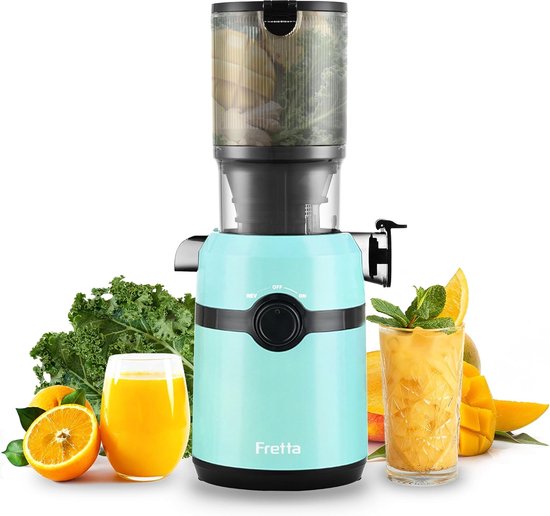 SnelShoppen - Slow Juicer 108 mm Opening 1L Capaciteit, Koud Persen voor Fruit en Groenten, 200 W Stille Motor, BPA Vrij, Groene (Blauwe) Juicer, Makk