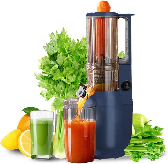 SnelShoppen - Slow Juicer 82 mm brede vulschacht, elektrische groentejuicer, limoenpers, fruitsapcentrifuge 550 ml, 250 W, koudpers, 2 sapglazen, makk
