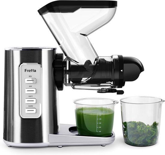 SnelShoppen - Slow Juicer Masticating Juicer 200W voor Fruit en Groente, 76mm, RVS, BPA-vrij, Koudpers, 2-snelheden met Automatische Terugloop en Eenv