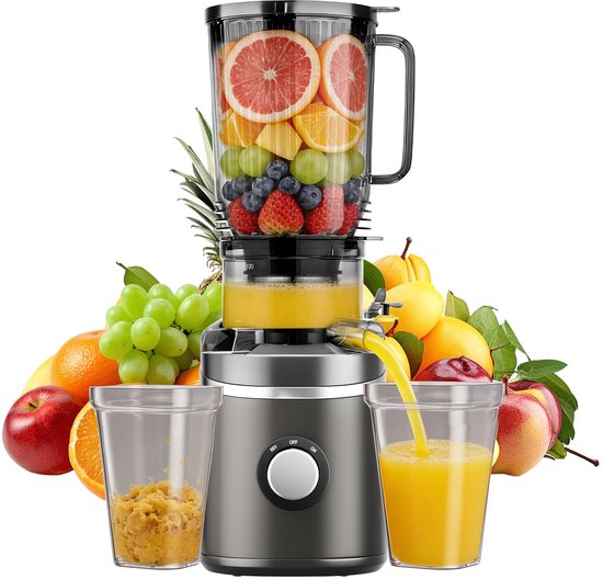 SnelShoppen - Slowjuicer Ovshnrr met 120 mm Voederglijbaan voor Hele Groenten en Fruit, 2,3L Koude Pers, Hoge Sapopbrengst, BPA-vrij Tritan, Sapcentri