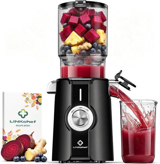 SnelShoppen - Slowjuicer voor Fruit en Groenten, 200W Koudgeperste Sapcentrifuge met 4,53" Brede Vulopening, Automatisch Snijden, BPA-vrij, Eenvoudig