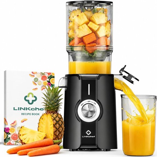 SnelShoppen - Slowjuicer voor Fruit en Groenten, 4,53" Brede Vulopening, Koudgeperste Sapcentrifuge 200W met Automatisch Snijden, BPA-vrij, Eenvoudig