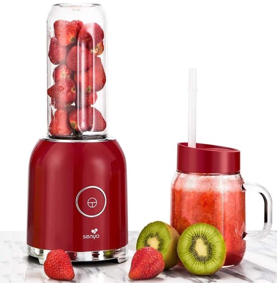 SnelShoppen - Smoothie Blender met 2 Draagbare Flessen, 250W, 6 Roestvrijstalen Messen, BPA-vrij voor Gezonde Dranken, Ideaal voor Keuken, Sport, Camp van Snelshoppen