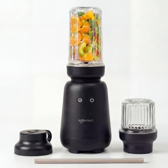 SnelShoppen - Smoothie Maker 1000W - BPA vrij - Met To-Go Drinkdeksel + Rietje - Premium Tritan Blenderbekers - Zwart - Perfect voor Keuken, Feest en